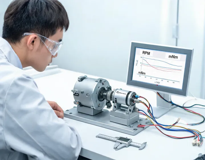 Micro motor validation bench with torque speed curve display
